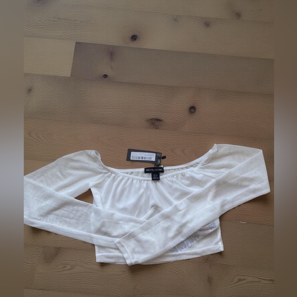 White Mesh Bardot Crop Top | US 2 | Coquette Balletcore | NWT - Picture 4 of 10